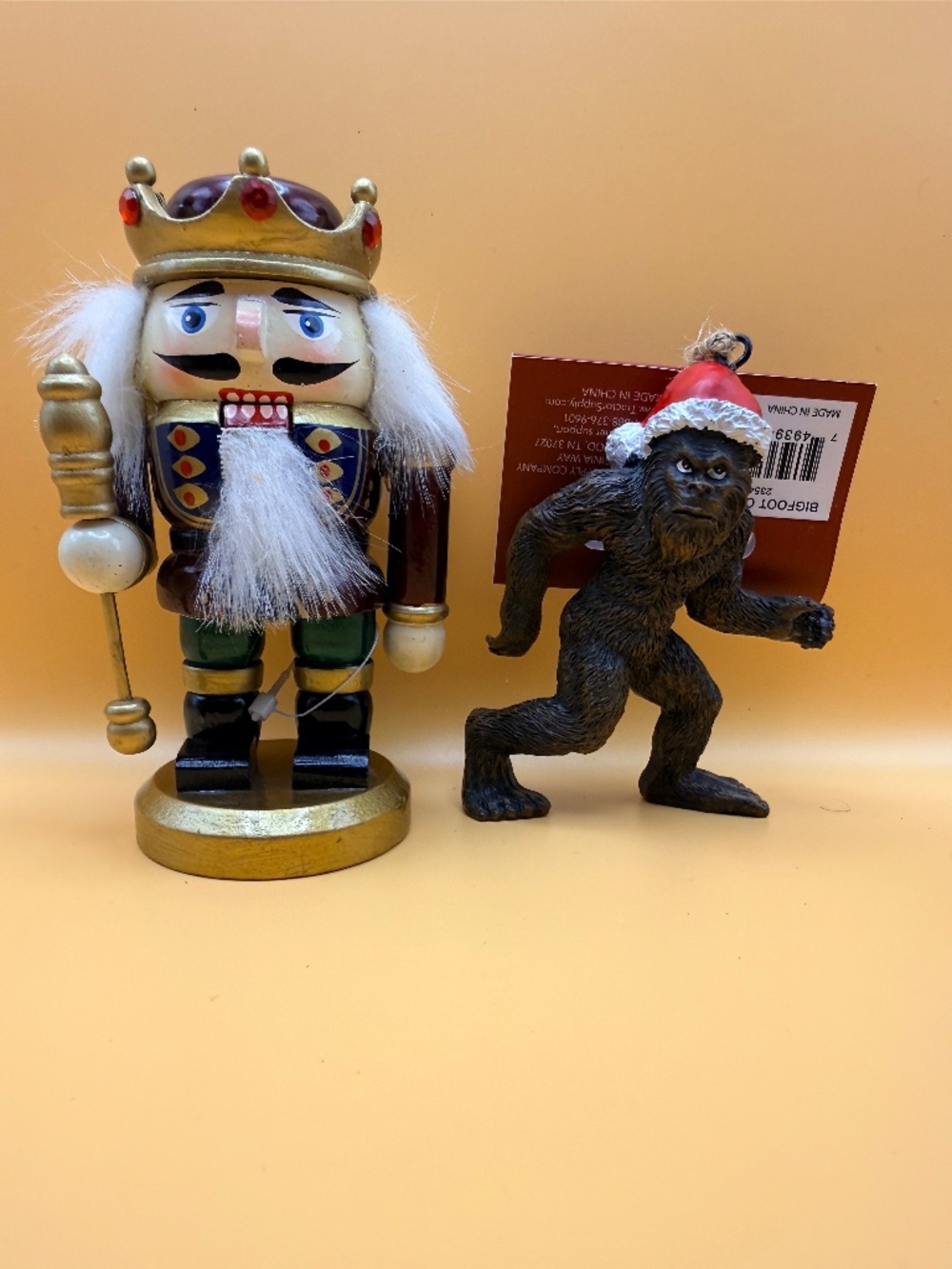 Title  Christmas Decor Lot Nutcracker King & Bigfoot Sasquatch Santa Ornament